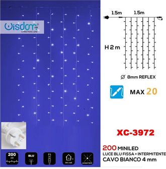 Trade Shop Trade Shop - Tenda Luminosa Natalizia 200 Led Luce Blu Fissa + Bianca Intermittente Xc-3972