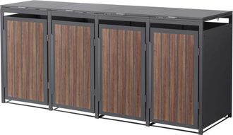 ML Design Ml-design 4x Cobertizos Para Ocultar Cubos De Basura 240l Roble Antracita Oscuro 260x80x120cm Acero Caseta Para Jard&iacute;n Contenedor Exterior Caja Con Ta