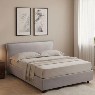 Dmora Cama Francesa Broni, Colch&oacute;n Incluido, Desenfundable Made In Italy, Con Almacenaje, Gris