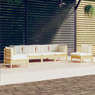 vidaXL Muebles De Jard&iacute;n 6 Pzas Y Cojines Madera Maciza De Pino Crema Vidaxl