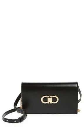 Ferragamo Double Gancio Bicolor Shoulder Bag in Nero at Nordstrom