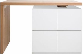 Miliboo Mesa De Bar Modulable Con Almacenaje Blanco Mate Y Roble A91 Cm Max