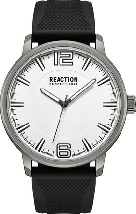 Kenneth Cole Reaction Classic Black Silicone Strap Watch, 44mm in White/Black at Nordstrom Rack
