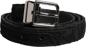 Dolce & Gabbana Black Cotton Blend Silver Metal Buckle Mens Belt