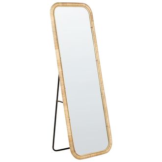 Beliani Espejo De Pie Elegante De Rat&aacute;n 150x50 Cm Estilo Boho Sal&oacute;n Dormitorio Accesorios Para El Hogar Natural Malange