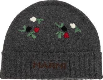 Marni Geborduurde Beanie - Heren - Hoeden - Grijs - M - Wol - Accessoires