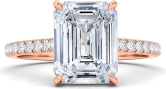 HauteCarat Emerald Cut Pavé Lab Grown Diamond Ring in 2.50 Ctw 18K Rose Gold at Nordstrom, Size 4.5