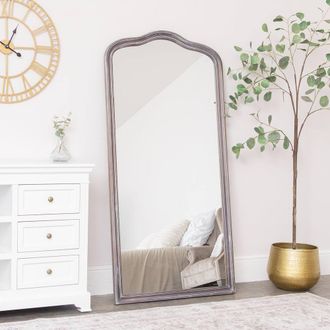 Melody Maison Large Arched Washed Wooden Framed Leaner Mirror - 78cm X 158cm in Brown | Size: 78 cm X 158 cm