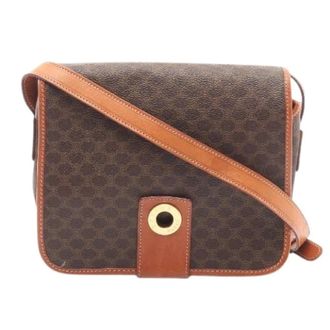 Celine Pre-owned Cross Body Bags, female, Brown, Size: ONE SIZE Pre-owned Macadam PVC Coated Canvas Leather Shoulder Bag