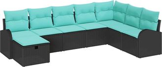 vidaXL Conjunto De Sof&aacute; De Jard&iacute;n 8 Uds. Negro Rat&aacute;n Sint&eacute;tico Vidaxl