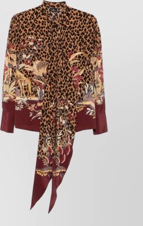 Etro silk leopard-print pussy-bow long-sleeve blouse