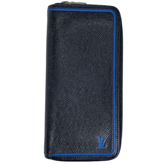 Louis Vuitton Taiga Black Blue Noir Taiga Leather Long Wallet (Bi-Fold) (Pre-Owned)