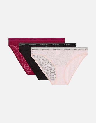 Calvin Klein Womens 3-Pack Icon Lace Bikini Briefs, Beetroot/Black/Pink - Size: XS