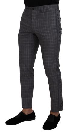 Dolce & Gabbana Mens Cotton Checkered Chino Gray