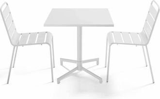 Oviala Conjunto de mesa y 2 sillas de jard&iacute;n de metal de 70 cm blanco