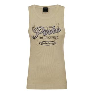 Pinko Sleeveless Tops, female, Beige, Size: XS Azzanello Canotta Costina Logo