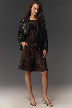 Maeve Tinsel High-Rise Long Shorts