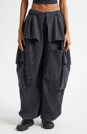 Collina Strada Hazel Skirt Panel Oversize Denim Cargo Pants in Charcoal at Nordstrom, Size X-Large