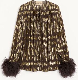 Valentino Shirt In Gattocivetta Fauve &Eacute;clat Lurex Jacquard Woman BROWN/GOLD 38
