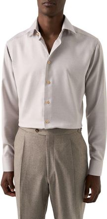 Eton Slim Fit Houndstooth Twill Dress Shirt in Light Beige at Nordstrom, Size 15.5