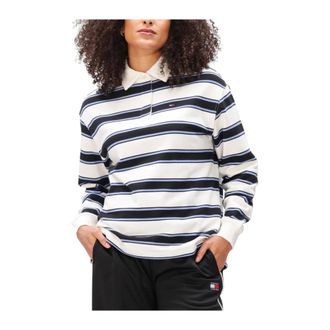 Tommy Jeans Tops, Dames, Veelkleurig, XL, Katoen, TJW RLX S-Flag Stripe Rugby EXT