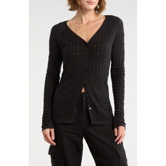 Sanctuary Pointelle Stitch Raglan Sleeve Cardigan in Black at Nordstrom Rack, Size Xx-Small