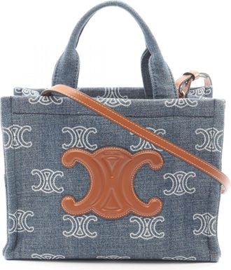Celine Brown Navy Denim Leather Handbag Tote Bag (Pre-Owned)