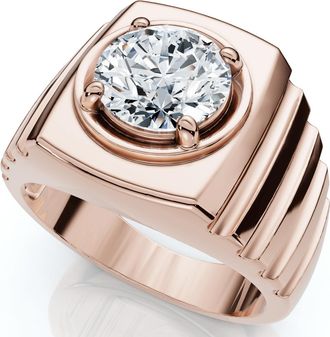 Pompeii3 Mens 2Ct Certified Ridged Solitaire Ring Gold Lab Grown