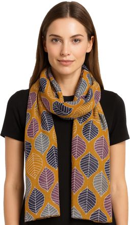 World of Shawls Tree Leaves Print Women Scarf Shawl Wrap Ladies Long Wrap (Mustard)
