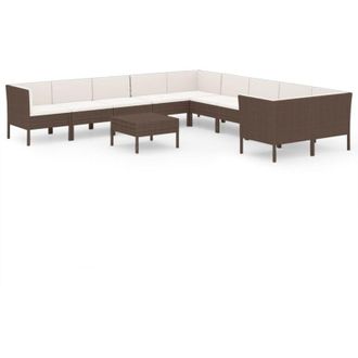vidaXL 11 Pcs Garden Lounge Set Con Coj&iacute;n Mimbre Pe Brown