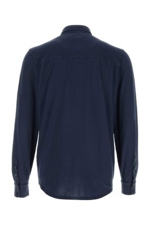 Fedeli Mens Navy Blue Piquet Shirt Bluaperto Exterior: Cotton Camicie