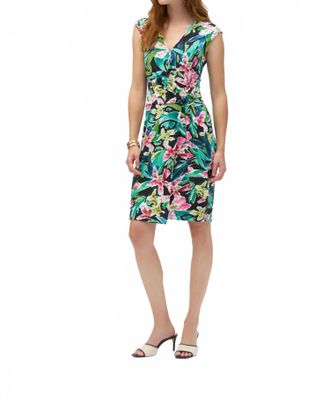 Joseph Ribkoff Tropical Print Faux Wrap Sheath Dress In Black/multi
