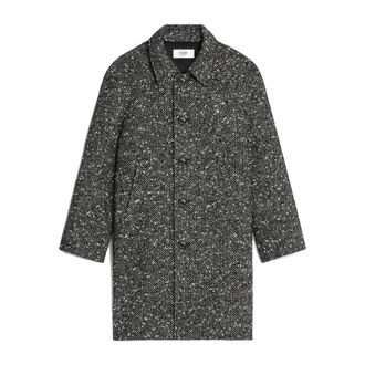 Celine Single-Breasted Coats, male, Gray, Size: XL Wool Tweed Coat with Mohair