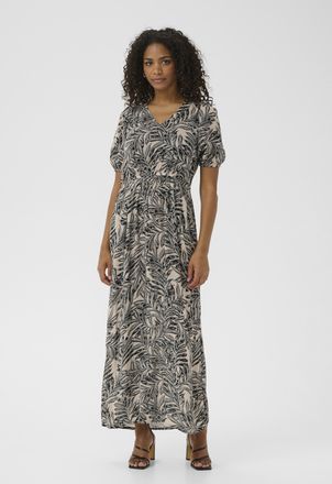 Kaffe Jurk Regular fit Feather Gray Leaf Print beige