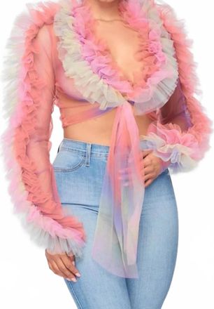 Rehab Reach Higher Tulle Mesh Ruffle Top In Multicolor