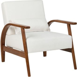 Beliani Sillón fabricado en piel sintética de estilo retro con reposabrazos y patas de madera color blanco crema Skara