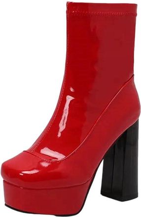 Generic Womens Patent Leather Platform Ankle Boots High Heels 12.5cm Party Club Dress Shoes