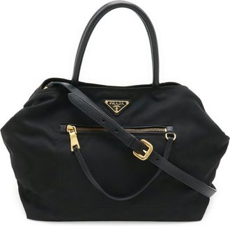 Prada Black Nero Nylon Leather Handbag Shoulder Bag Tote Bag (Pre-Owned)