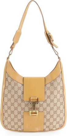 Gucci Light Brown Canvas Leather Shoulder Bag Tote Bag (Pre-Owned)