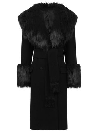 Dolce & Gabbana faux-fur belted coat - women - Cashmere/Virgin Wool - 38 - Black