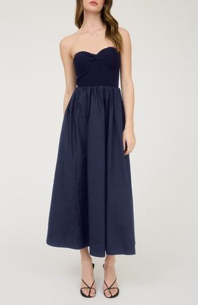 Blu Pepper Mixed Media Strapless Midi Dress in Navy at Nordstrom Rack, Size Medium