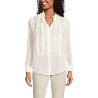 Lands End Chiffon Ruffle Front Long Sleeve Top in Ivory at Nordstrom, Size X-Large