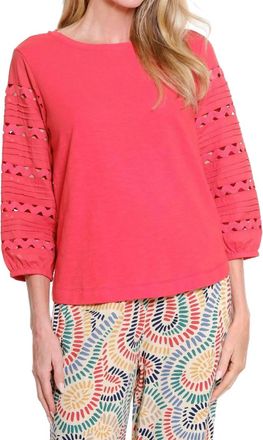 Multiples 3/4 Cut Out Sleeve Top In Orange