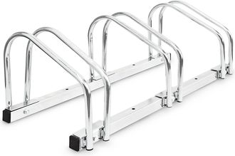 Relaxdays Relaxdays - 2 Soportes Bicicletas Suelo O Pared, Portabicicletas Para 3 Bicis C/u, Acero Cromado, Exterior, 26x73x32 Cm, Plateado