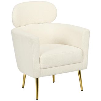 HOMCOM Sill&oacute;n Reclinable Con Reposacabezas Extra&iacute;ble, Sill&oacute;n De Peluche Con Forma De Osito, Patas De Metal, 71 X 65 X 90 Cm, Color Crema