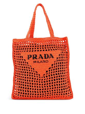Prada Triangle Logo Open Raffia tote bag - Arancione