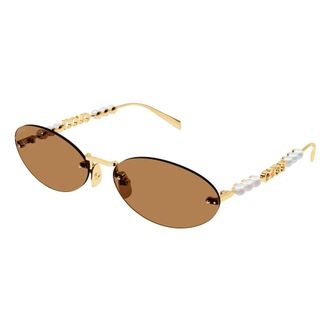Gucci Sunglasses, female, Yellow, 62 MM, Chic Oval Sunglasses with Pearls