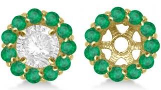 Allurez Round Emerald Earring Jackets for 6mm Studs 14K Yellow Gold (1.20ct)