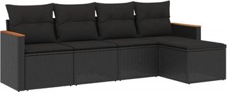 vidaXL Set De Muebles De Jard&iacute;n 5 Pzas Y Cojines Rat&aacute;n Sint&eacute;tico Negro Vidaxl