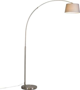 QAZQA Moderno L&aacute;mpara De Arco Inteligente Con Pantalla De Acero Gris Incl. Wifi A60 - Arc Basic Acero /textil Redonda Adecuado Para Led Max. 1 X 9 Watt - Qa